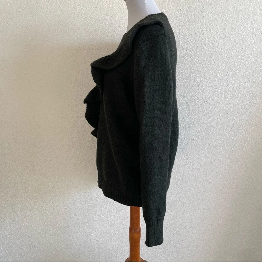 Banana Republic Ruffle Front Sweater Womens Large Wool/ Alpaca Blend Green Warm